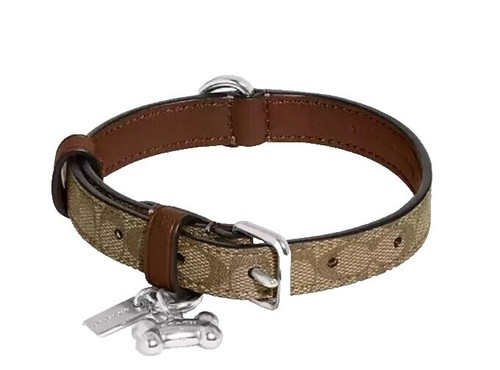 リード COACH FS4005 MINI SIG DOG LEASH Authentic Coach FS4005 SV/Khaki Leather Dog Leash | eBay