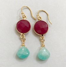 NEW SUNDANCE CHARM HANDMADE GOLD PLATED MULTI GEMSTONE EARRINGS