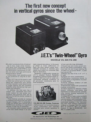 10/1972 PUB JET ELECTRONICS TECHNOLOGY TWIN WHEEL VERTIKAL GYRO GYROSKOP ANZEIGE