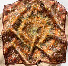 100 Silk 20 small square Scarf Women neckerchief Wrap floral brown yellow