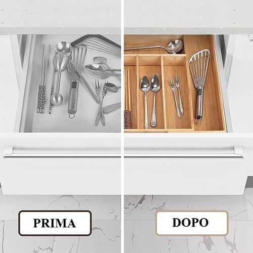 Portaposate Estensibile Cassetto Cucina 35x26 fino a 37 Porta Posate Legno 3375 - Foto 4 di 6