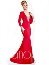 IZILADY Red Rhinestone Embellished Trumpet Maxi Gown w/ Train 12 = L MAC DUGGAL