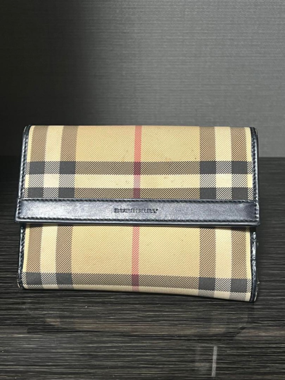 Burberry Wallet Bifold Coin Purse Nova Check Beige Black good gift F/S
