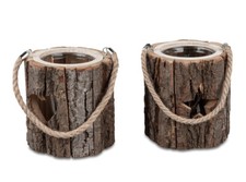 Formano Windlicht rund Lindenholz antik 2 Stück 16 cm Laterne Deko 514523