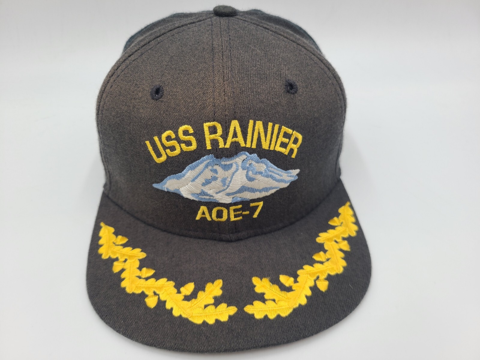 Vintage US Navy USS Rainier AOE-7 New Era Distressed Snapback Hat Cap Military
