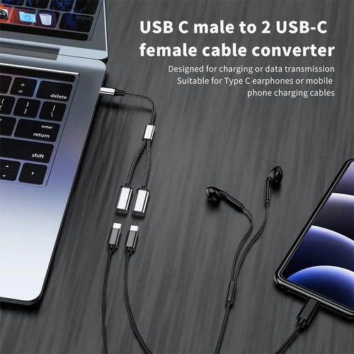 USB C plug to two USB C sockets splitter hub cable for type C charger - Picture 5 of 10