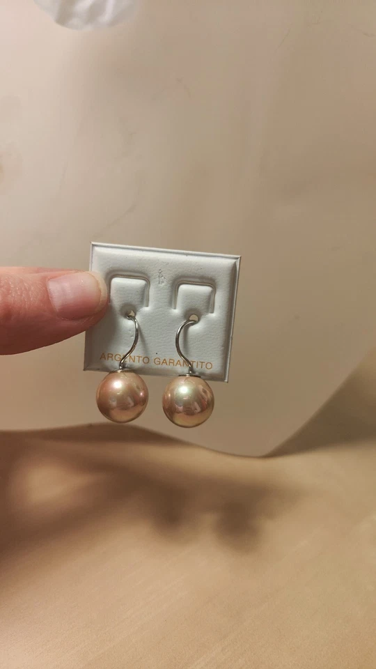 Orecchini Donna Pendenti Argento 925 Perla Color Champagne - Immagine 2 di 4