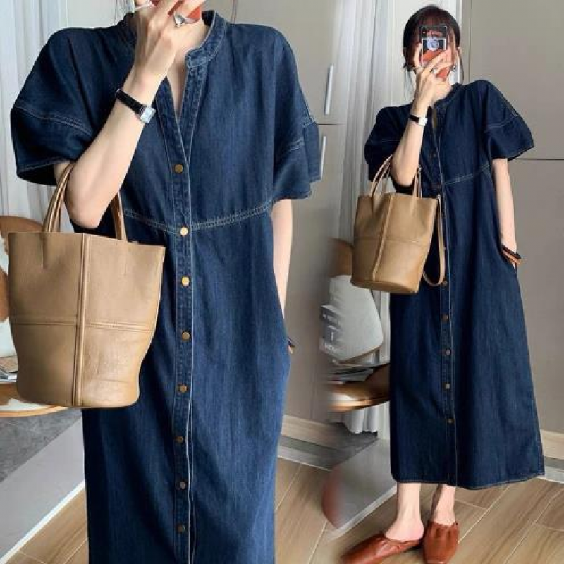 casual denim female dress Summer Slimming Temperament Western Style Dress Pleated Short Cocktail Glitter Size:14/16Y blush boho wreath Sleeveless denim Crafted from soft