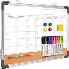 Monthly Calendar Whiteboard for Wall, Dry Erase Board with Cork Board Combo