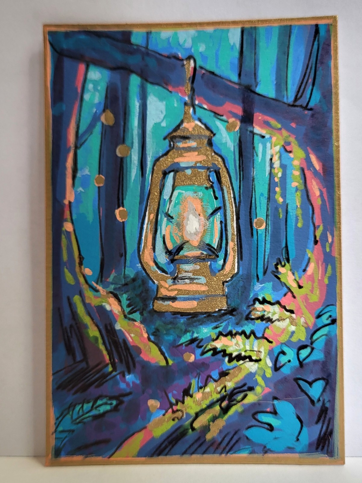 Wooded Lantern Fantasy ACEO Art Card by Cassandra