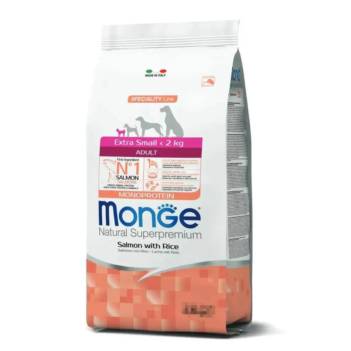 MONGE EXTRA SMALL ADULT CON SALMONE 800 GR.