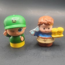 Fisher-Price Little People Farm Boy With John Deere Hat Man With Drinks Glasses