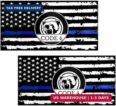 2 PCS Thin Blue Line Sticker Code 4, Reflective Waterproof American Flag Decal,