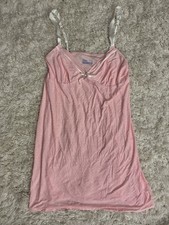 Gilligan  O'Malley Women's XL Pink/White Polka Dot Satin V-Neck Chemise Gown