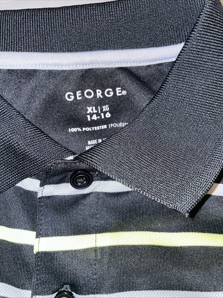 Camisa polo de golf George Boys Youth XL 14-16 poliéster a rayas negras y amarillas T2 Foto 3 de 4