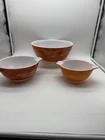 Vintage PYREX Autumn Harvest Wheat Cinderella Mixing Bowls 441, 443, 404 VG Cond