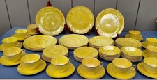 VTG  GRECIAN IVORY PADEN CITY W.VA USA VTG YELLOW IRIDESCENT DINNERWARE  69 PC
