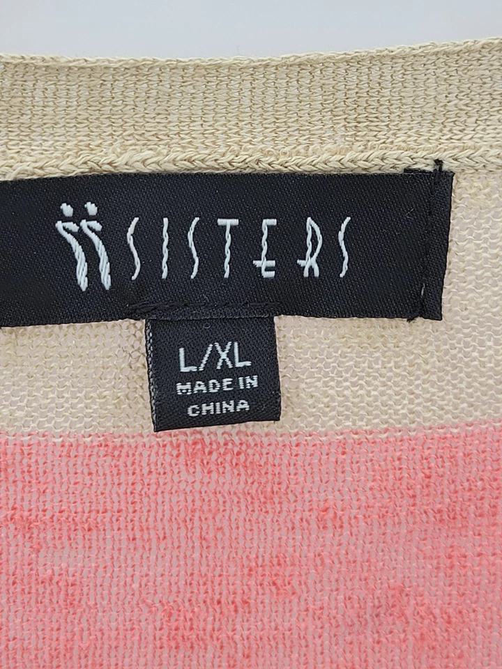 Sisters Cardigan 毛衣女式大号棕褐色橙色条纹亚麻轻便波西米亚 — 第 3/4 张图片