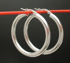1.5" Polished Plain Round Hoop Earrings Real 925 Sterling Silver 4mm X 38mm