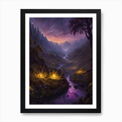 Fluss Glühwürmchen Druck Kunstdruck gerahmt Wandbild Poster Leinwanddruck Bild