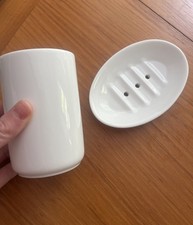 Set Ikea ceramica bianca portasapone spazzolino bidone accessori bagno ottime condizioni