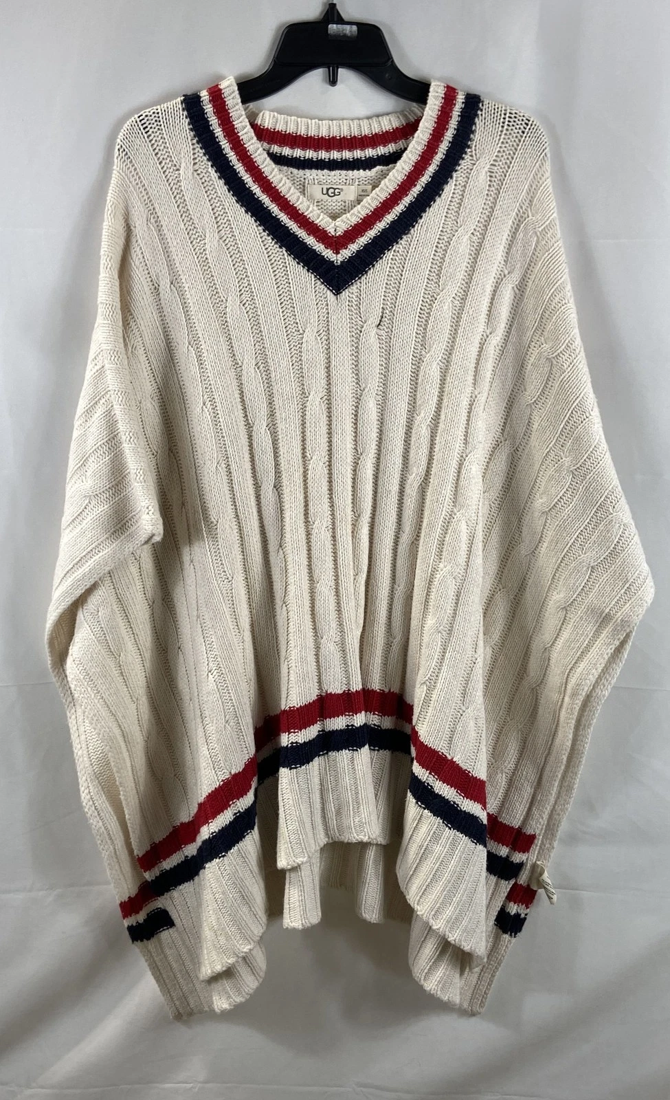 UGG Franca Travel Cream Cable Knit Striped V-Neck Poncho Sweater Women's XS/S