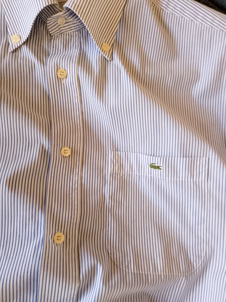 CAMICIA UOMO LACOSTE A RIGHE BIANCHE-CELESTE TG L / XL COLLO 42 - Immagine 3 di 4