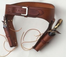 NUEVA FUNDA DOBLE 44/45 CAL DOBLE CAÍDA PISTOLA CINTURÓN CUERO TRABAJADO WESTERN RIG 5 A 7"