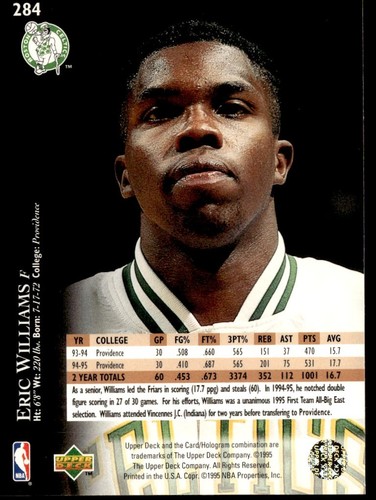 1995-96 Upper Deck Eric Williams Rookie Boston Celtics #284 - Picture 2 of 2