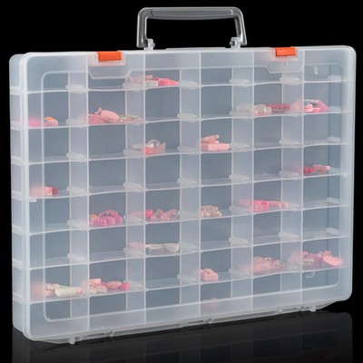 Large 48 Grids Clear Plastic Organizer Box with Dividers Adjustable Compartment