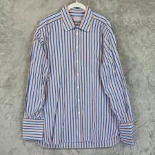 Turnbull Asser Dress Shirt Mens 18 Blue Stripe French Cuff Made In England