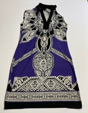 Carole Little Womenâs Purple Black Geometric 4 Sleeveless V-Neck Shift Dress
