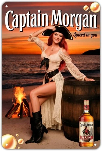 Rum Pirate Girl Beach Tin Metal Signs Home Décor Vintage Print Aesthetic for Gar