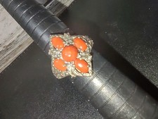 Vintage Signed 925 Sterling Silver Orange Cluster Ring Sz 8.. Spring Blooms