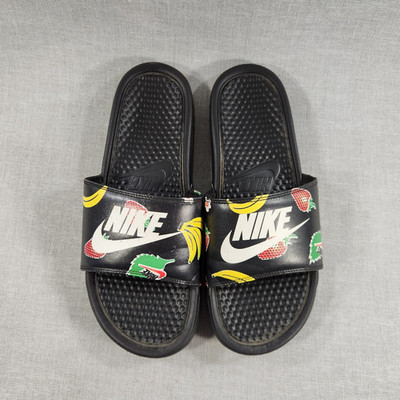 Nike Womens Size 10 Benassi JDI Black Fruit Print Slides Sandals 618919-032