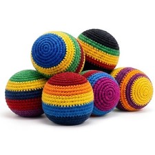 6-Pack Hacky Handmade Knitted Footbag - Colorful Crochet Sack Set, Woven Kic...
