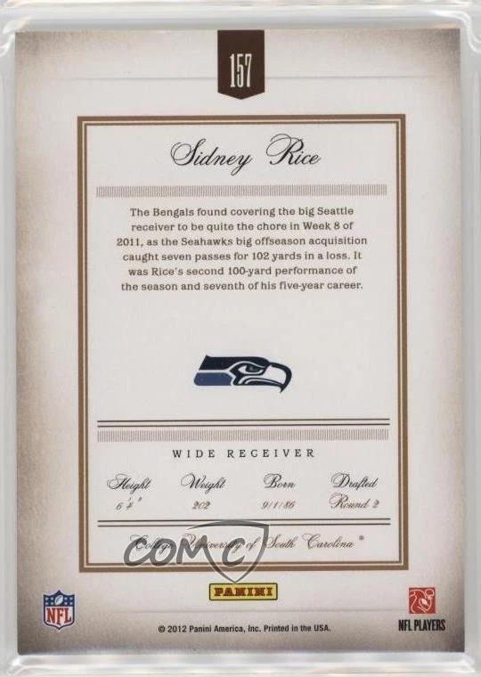 2011 Panini Prime Signatures Prime Proof Black 1/1 Sidney Rice #157 6ed - Image 2 of 3