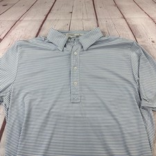 Criquet Polo Shirt Mens Medium Blue Striped Stretch Performance Golf Logo