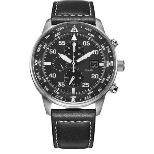 Herren Aviator Chronograph Schwarzes Zifferblatt Eco-Drive Uhr Calendar Quartz - Bild 11 von 17