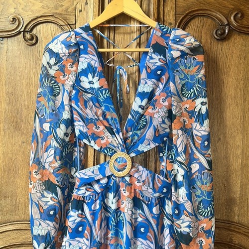 Gianni Bini Lillian Floral Print Deep V-Neck Cut-Out Tiered A-Line Dress Size 0 - Picture 6 of 15