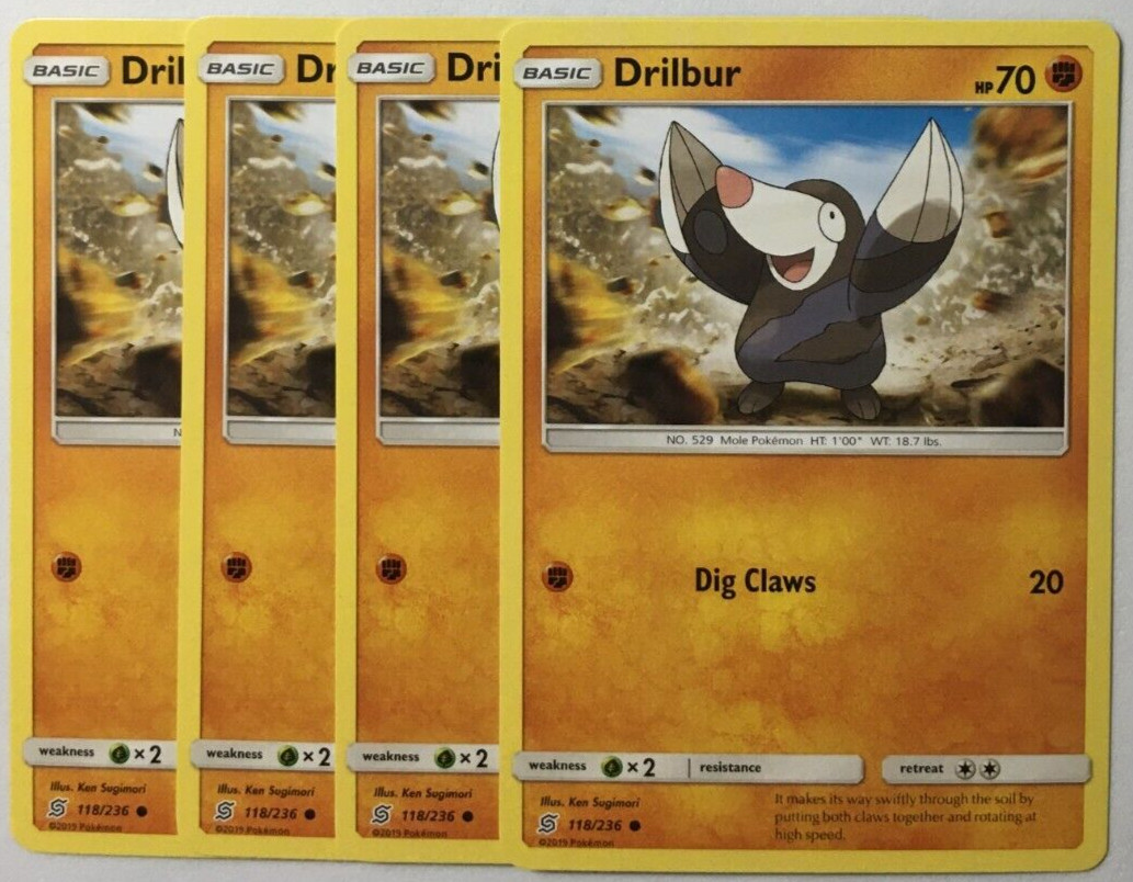 POKEMON 4X DRILBUR 118/236 UNIFIED MINDS COMMON NEAR MINT-PLAYSET