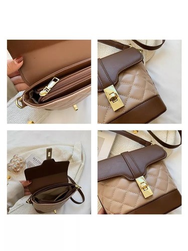 Bolso De Mujer Tipo Cubo Con Asa De Hombro De Piel Sintética Beige Marrón B074 - Imagen 4 de 4