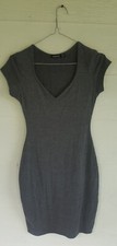 Boohoo Womens Dress Size 8 Charcoal Grey Short Bodycon V Neck Fitted Casual