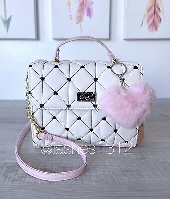 LUV BETSEY JOHNSON Bag Eve Satchel Purse - White & Pink Hearts With Pastel  $8.39 - PicClick