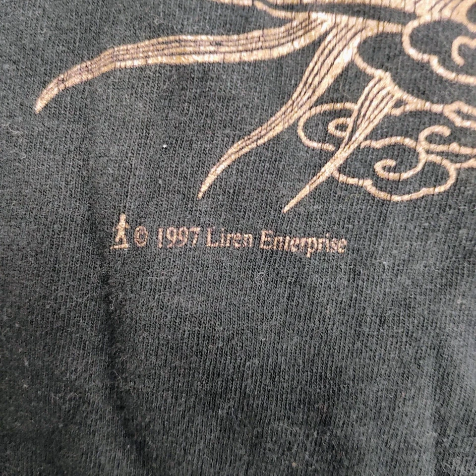 Camiseta gráfica vintage final dos anos 1990 início dos anos 2000 Liren Dragon preta e dourada (M) - Imagem 4 de 4