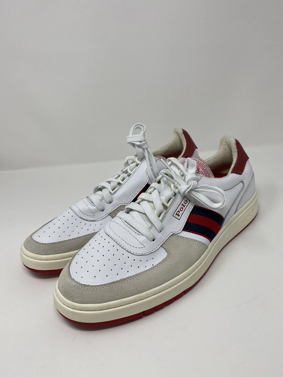 Polo Ralph Lauren Court Leather Sneaker Shoe White Navy Red 11D