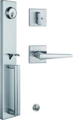 Satin Nickel Square Entry Door Lever Handleset with Single Lock for Front Door