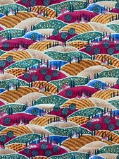 BLANK QUILTING FABRIC~2006~Countryside Rolling Hills~FIELDS~Windmill~Trees~43x58
