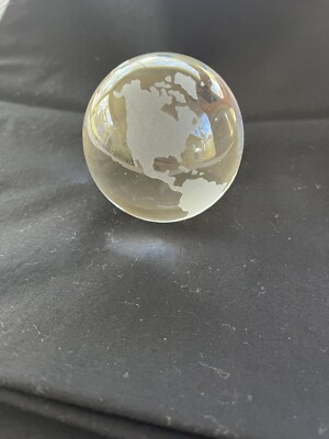 Crystal Etched Frosted Earth Globe Clear World Sphere Paperweight 3 