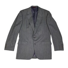 Vintage Hart Schaffner Marx Blazer Mens 44 Grey Blue Wool Herringbone
